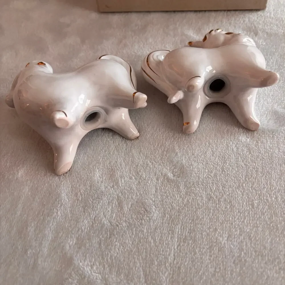 Cracker Barrel Unicorn Salt & Pepper Shaker Set Stoneware White Gold Whimsical
